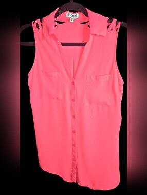 Express Neon Pink Sleeveless Button-Down Top
